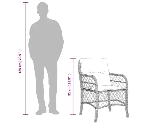 3-Daļīgs Bistro Mēbeļu Komplekts, Matrači, Bēša Pe Rotangpalma Vidaxl