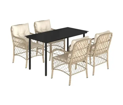 5-Daļīgs Dārza Mēbeļu Komplekts, Matrači, Bēša Pe Rotangpalma Vidaxl