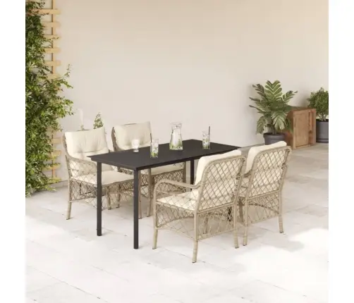 5-Daļīgs Dārza Mēbeļu Komplekts, Matrači, Bēša Pe Rotangpalma Vidaxl