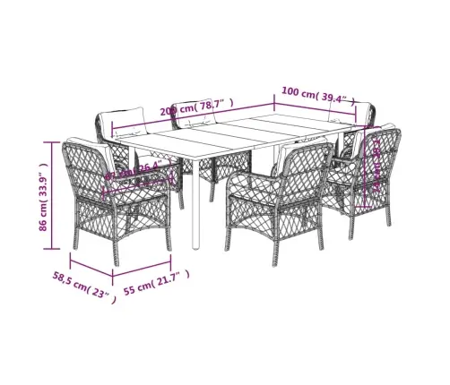 7-Osaline Aiamööbli Komplekt Patjadega, Beež, Polürotang