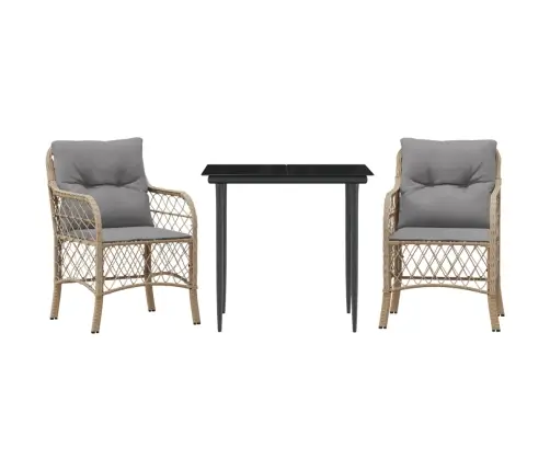 Bistro Komplektas Su Pagalvėlėmis, 3 Dalių, Smėlio, Poliratanas