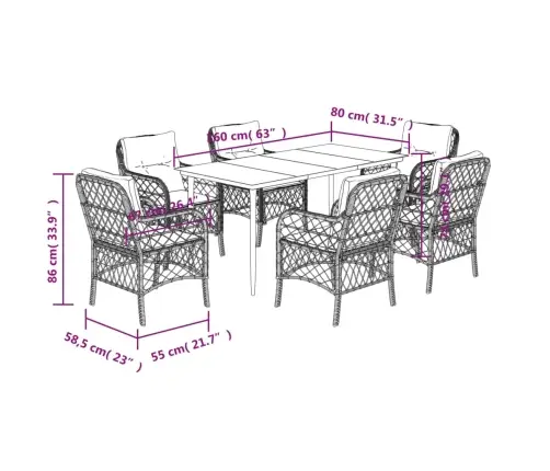 7-Daļīgs Virtuves Mēbeļu Komplekts Ar Matračiem,Pe Rotangpalma Vidaxl