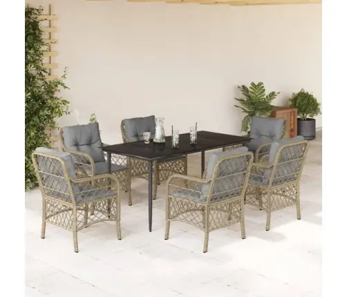 7-Daļīgs Virtuves Mēbeļu Komplekts Ar Matračiem,Pe Rotangpalma Vidaxl