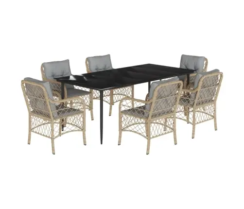 Sodo Komplektas Su Pagalvėlėmis, 7 Dalių, Smėlio, Poliratanas