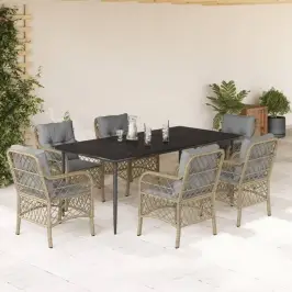 7-Osaline Aia Söögimööbli Komplekt Patjadega, Beežid Toonid