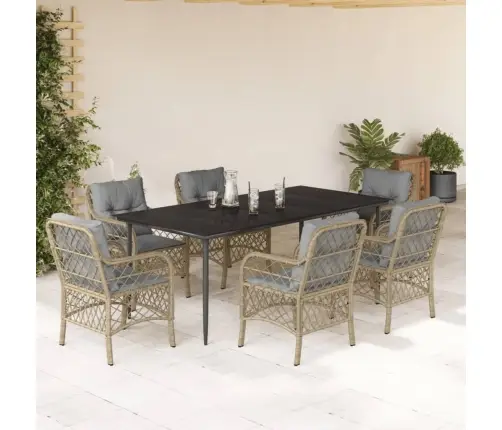 Sodo Komplektas Su Pagalvėlėmis, 7 Dalių, Smėlio, Poliratanas