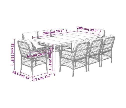 9-Daļīgs Virtuves Mēbeļu Komplekts Ar Matračiem, Pe Rotangpalma Vidaxl