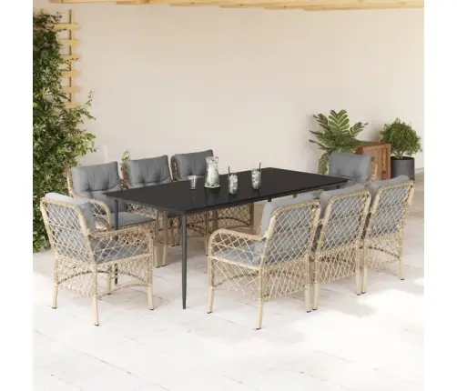 9-Daļīgs Virtuves Mēbeļu Komplekts Ar Matračiem, Pe Rotangpalma Vidaxl