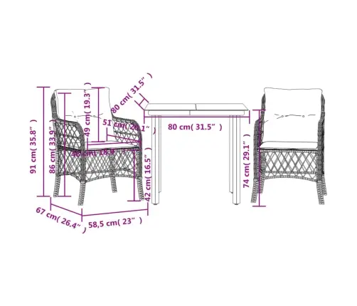3-Osaline Bistrookomplekt Patjadega, Beežid Toonid, Polürotang