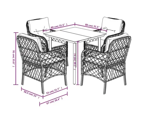 5-Daļīgs Dārza Mēbeļu Komplekts Ar Matračiem, Pe Rotangpalma Vidaxl