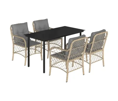 Sodo Komplektas Su Pagalvėlėmis, 5 Dalių, Smėlio, Poliratanas