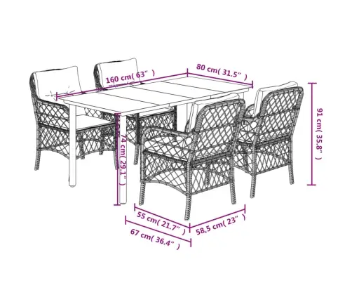 5-Osaline Aia Söögimööbli Komplekt Patjadega, Beežid Toonid
