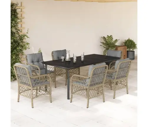 7-Daļīgs Virtuves Mēbeļu Komplekts Ar Matračiem,Pe Rotangpalma Vidaxl