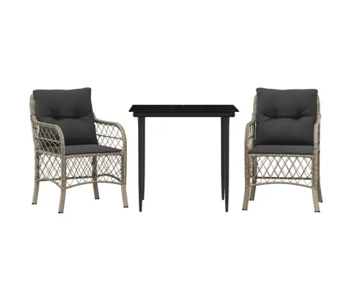 3-Daļīgs Bistro Mēbeļu Komplekts, Matrači,Pelēka Pe Rotangpalma Vidaxl