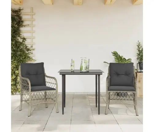 3-Daļīgs Bistro Mēbeļu Komplekts, Matrači,Pelēka Pe Rotangpalma Vidaxl