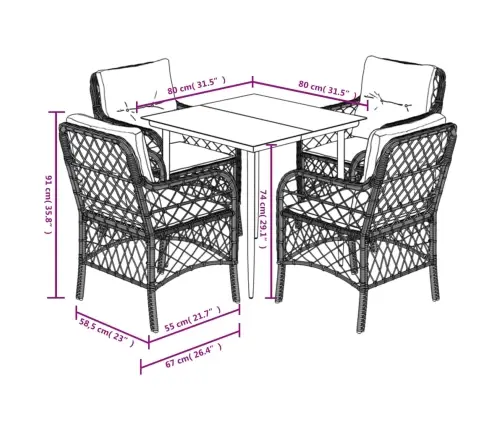 5-Osaline Aiamööbli Komplekt Patjadega, Helehall, Polürotang