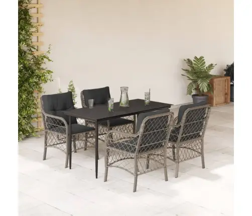 5-Daļīgs Dārza Mēbeļu Komplekts, Matrači,Gaiši Pelēka Pe Pinums Vidaxl