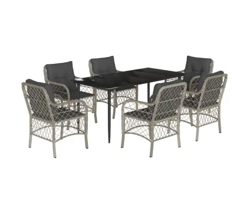 7-Osaline Aiamööbli Komplekt Patjadega, Helehall, Polürotang