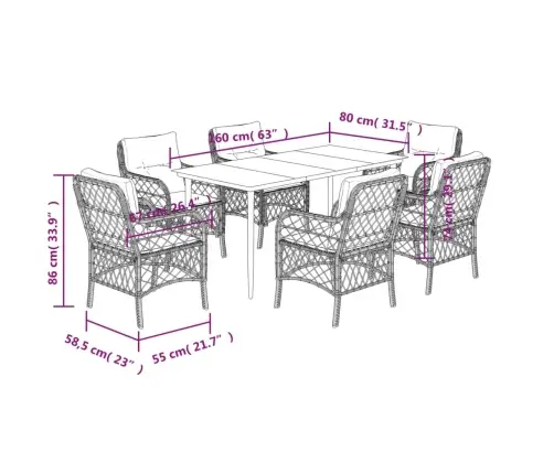 7-Osaline Aiamööbli Komplekt Patjadega, Helehall, Polürotang