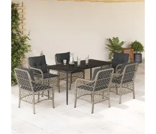 7-Osaline Aiamööbli Komplekt Patjadega, Helehall, Polürotang