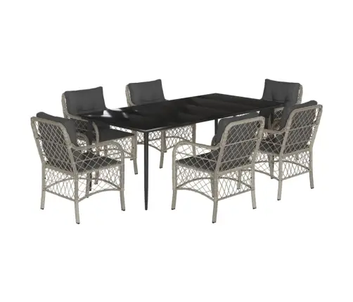 7-Osaline Aiamööbli Komplekt Patjadega, Helehall, Polürotang