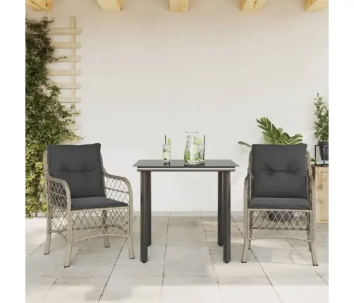 3-Daļīgs Bistro Mēbeļu Komplekts, Matrači,Pelēka Pe Rotangpalma Vidaxl