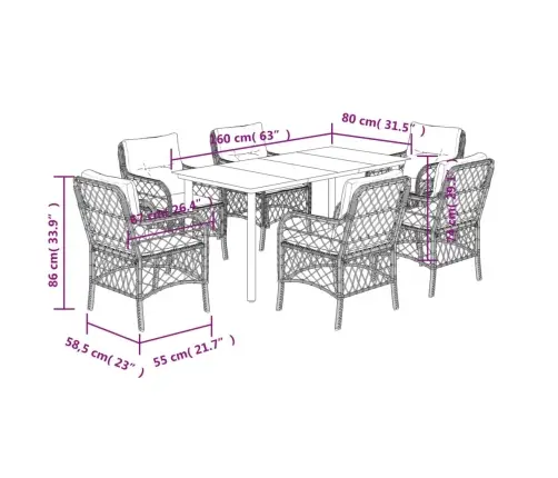 Sodo Komplektas Su Pagalvėlėmis, 7 Dalių, Pilkas, Poliratanas