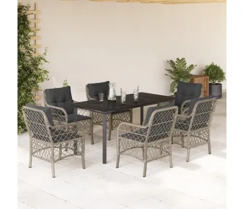 Sodo Komplektas Su Pagalvėlėmis, 7 Dalių, Pilkas, Poliratanas