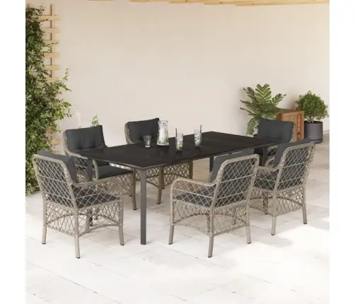 Sodo Komplektas Su Pagalvėlėmis, 7 Dalių, Pilkas, Poliratanas