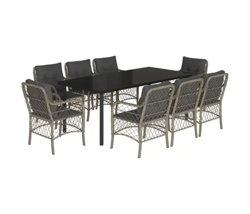 9-Daļīgs Dārza Mēbeļu Komplekts, Matrači,Gaiši Pelēka Pe Pinums Vidaxl