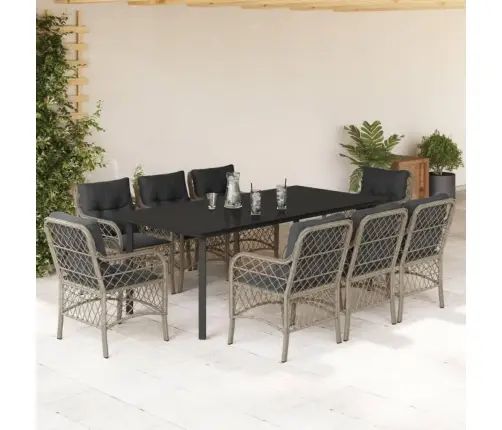 9-Daļīgs Dārza Mēbeļu Komplekts, Matrači,Gaiši Pelēka Pe Pinums Vidaxl