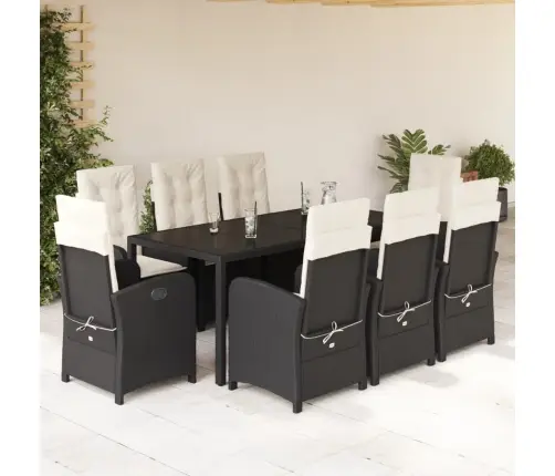 Sodo Komplektas Su Pagalvėlėmis, 9 Dalių, Juodas, Poliratanas