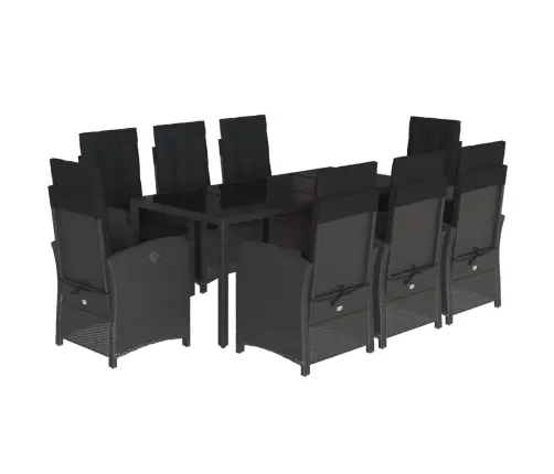 9-Daļīgs Dārza Mēbeļu Komplekts, Matrači, Melns, Pe Rotangpalma Vidaxl