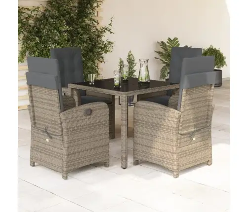 5-Daļīgs Dārza Mēbeļu Komplekts, Matrači, Pelēka Pe Rotangpalma Vidaxl