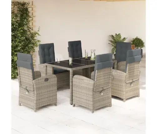 7-Daļīgs Dārza Mēbeļu Komplekts, Matrači, Pelēka Pe Rotangpalma Vidaxl