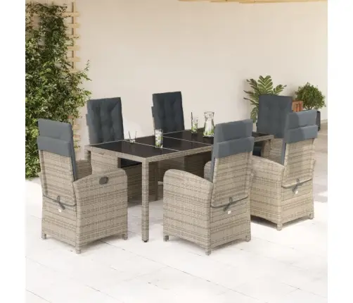 7-Osaline Aiamööbli Komplekt Patjadega, Hall, Polürotang