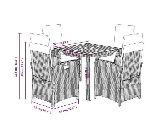 5-Osaline Aiamööbli Komplekt Patjadega, Must, Polürotang
