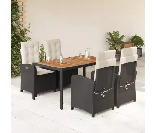 5-Daļīgs Dārza Mēbeļu Komplekts, Matrači, Melna Pe  Rotangpalma Vidaxl