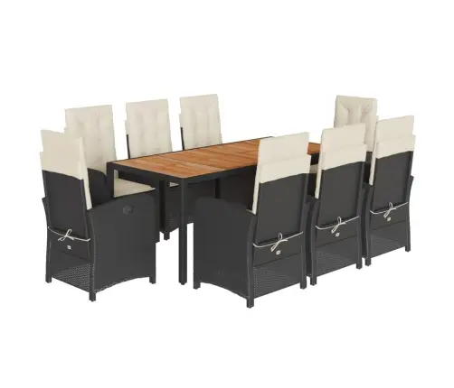 9-Daļīgs Dārza Mēbeļu Komplekts, Matrači, Melns, Pe Rotangpalma Vidaxl