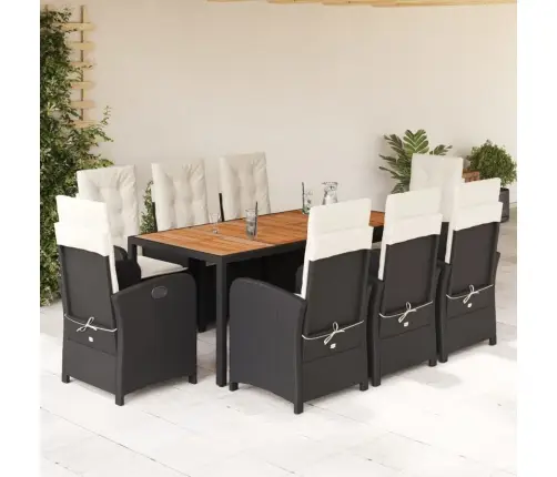 9-Daļīgs Dārza Mēbeļu Komplekts, Matrači, Melns, Pe Rotangpalma Vidaxl