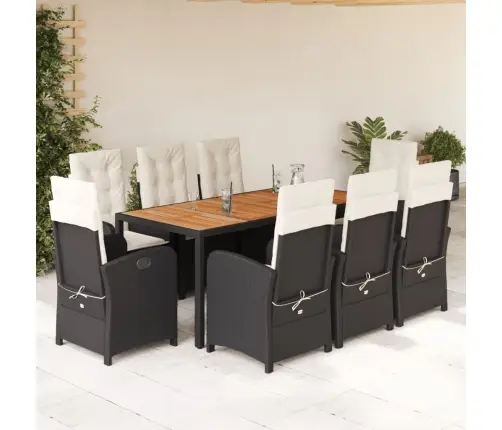 9-Osaline Aiamööbli Komplekt Patjadega, Must, Polürotang