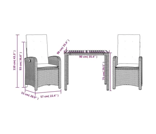 3-Osaline Aiamööbli Komplekt Patjadega, Must, Polürotang