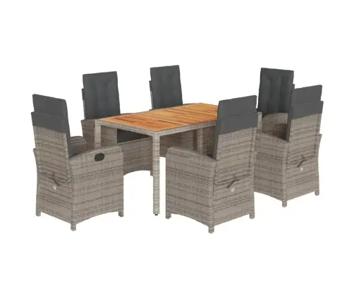 7-Daļīgs Dārza Mēbeļu Komplekts, Matrači, Pelēka Pe Rotangpalma Vidaxl