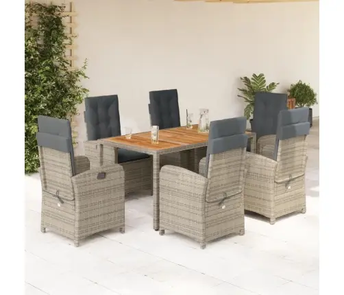 7-Daļīgs Dārza Mēbeļu Komplekts, Matrači, Pelēka Pe Rotangpalma Vidaxl