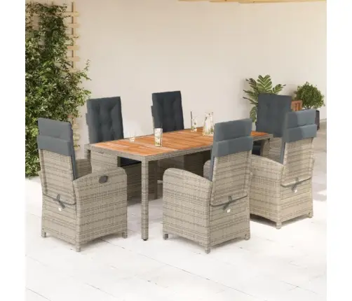 7-Daļīgs Dārza Mēbeļu Komplekts, Matrači, Pelēka Pe Rotangpalma Vidaxl