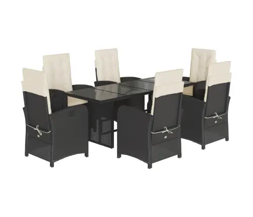 7-Osaline Aiamööblikomplekt Patjadega, Must, Polürotang