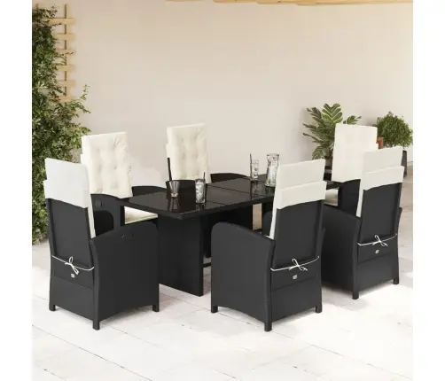 7-Osaline Aiamööblikomplekt Patjadega, Must, Polürotang