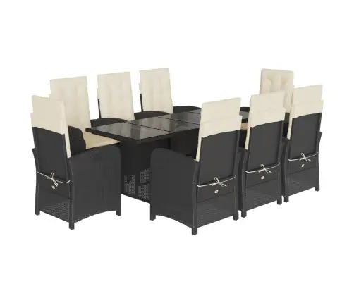 9-Osaline Aiamööbli Komplekt Patjadega, Must, Polürotang