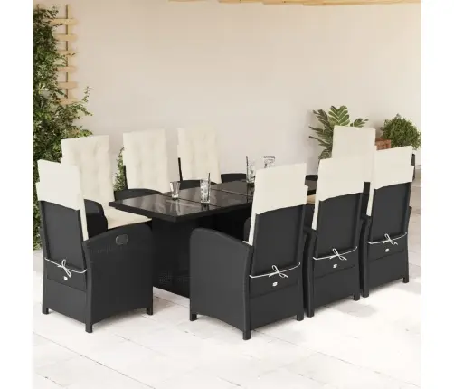 9-Osaline Aiamööbli Komplekt Patjadega, Must, Polürotang