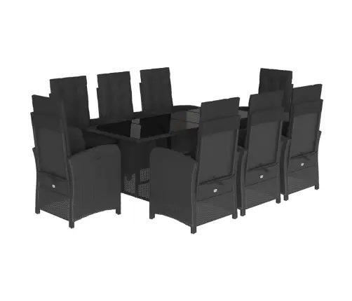 9-Osaline Aiamööbli Komplekt Patjadega, Must, Polürotang 9-Osaline Aiamööbli Komplekt Patjadega, Must, Polürotang